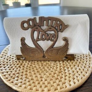 Vintage Brass Country Love swan napkin and letter holder - Cottagecore